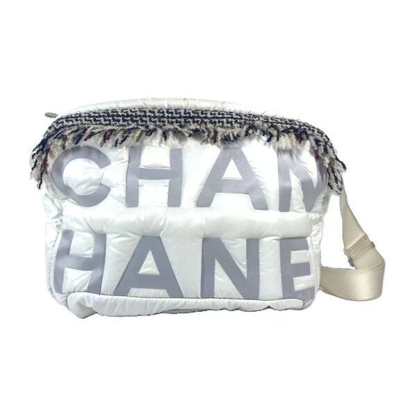 CHANEL fringe CocoNeige CC Coco Logo Crossbody Shoulder Bag Nylon White - Picture 1 of 15